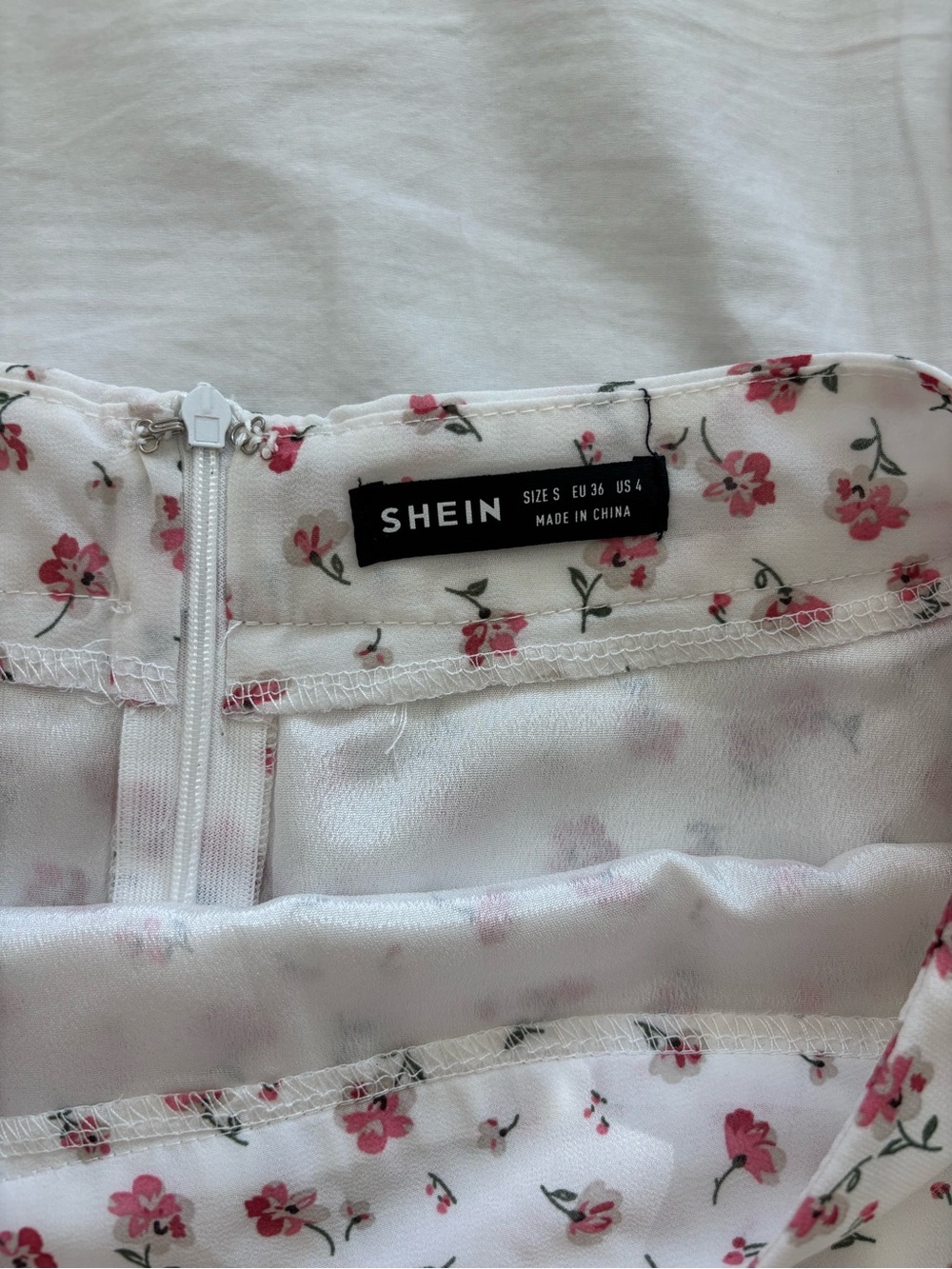 Floral Ruffle Hem Skirt - White with Pink Floral | Cottagecore Coquette Summer S - Picture 7 of 8